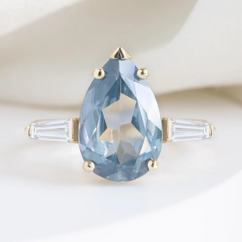 Spiral gem engagement rings-The Ash Luxe | 3.62ct Pear Cut Sapphire in 18K Yellow Gold