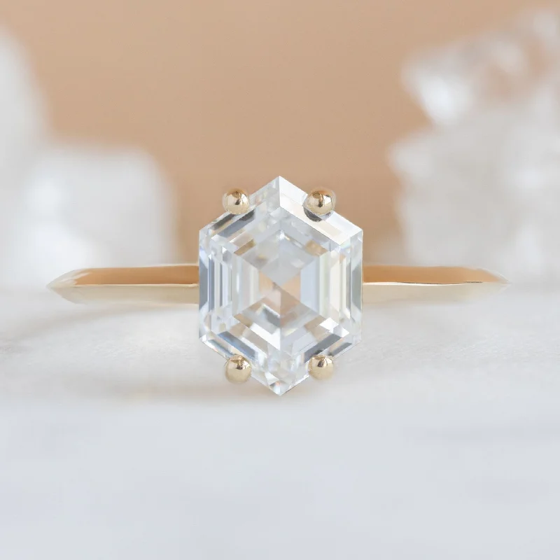 Crystal-twisted engagement rings-The Bryn Ring | 1.60ct Lab Grown Hexagon White Diamond in 14K Yellow Gold