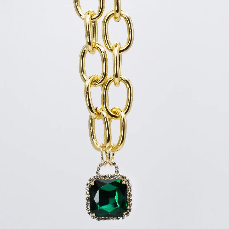 Floating gem necklaces-Emerald Glamour Chunk Necklace Gold