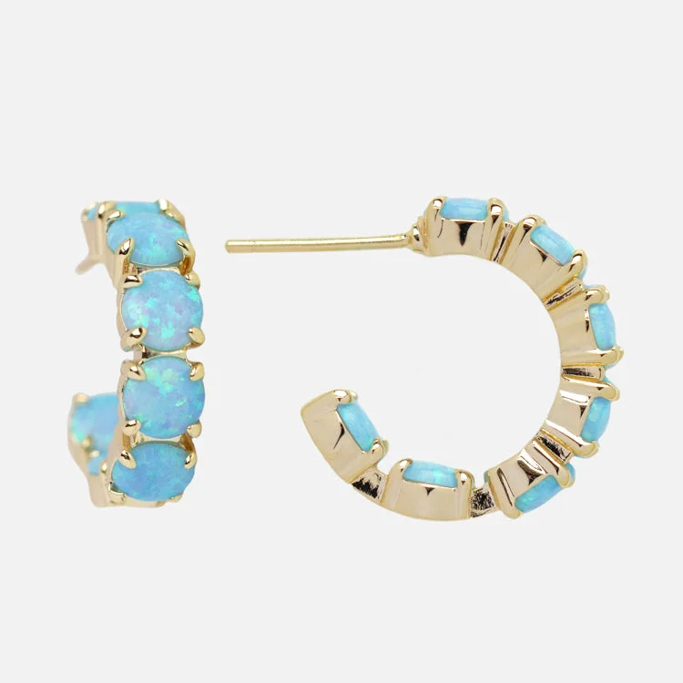 Tiered drop earrings-Oh She Fancy Blue Opal Huggie Hoop Earrings