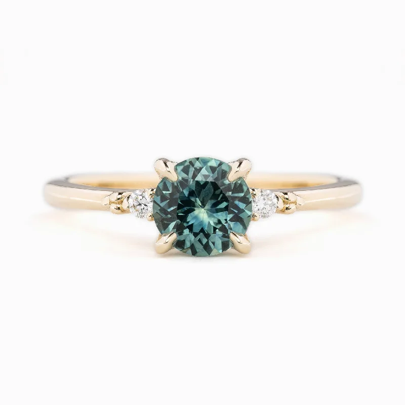 Light clay engagement rings-Estel Ring 1.02ct Blue Green Montana Sapphire, 14k Yellow Gold (One of a kind)