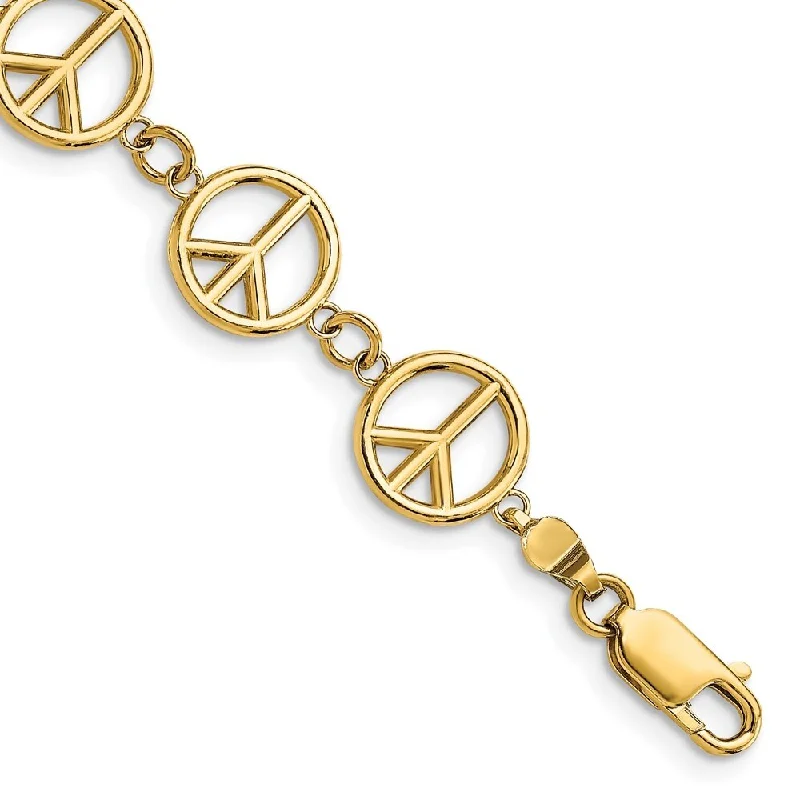 Mystic eye bangles-14k Yellow Gold 10.2mm Polished Peace Sign Bracelet, 7.5"