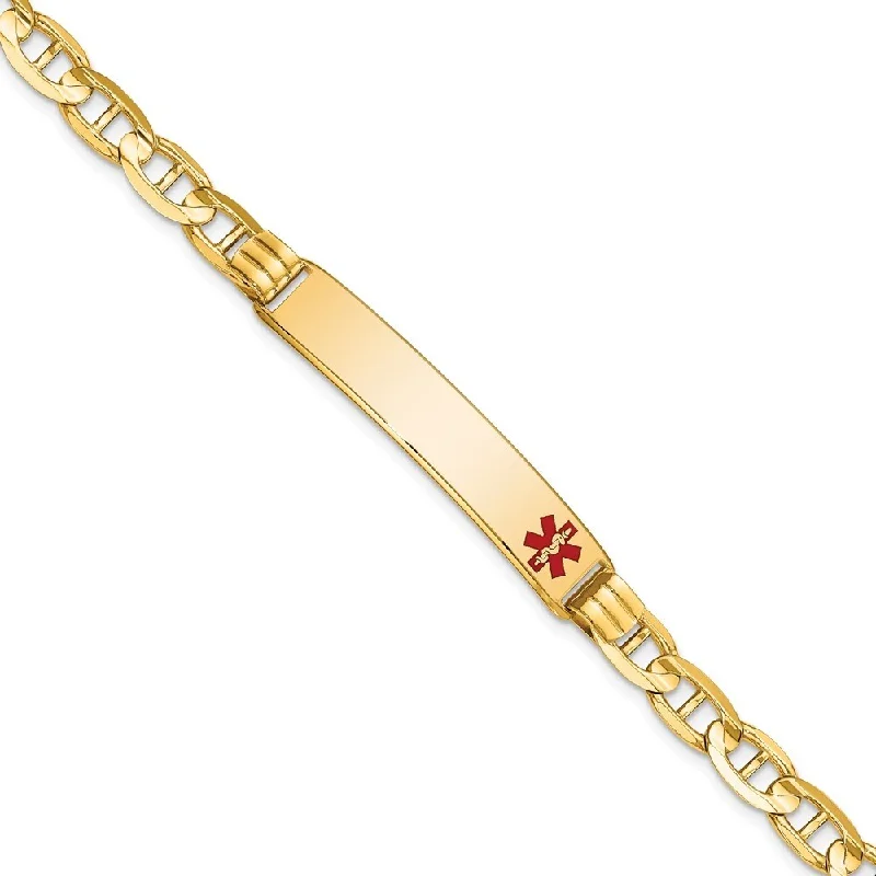 Fox motif bangles-14k Yellow Gold 7.8mm Medical Red Enamel Anchor Link ID Bracelet, 7"