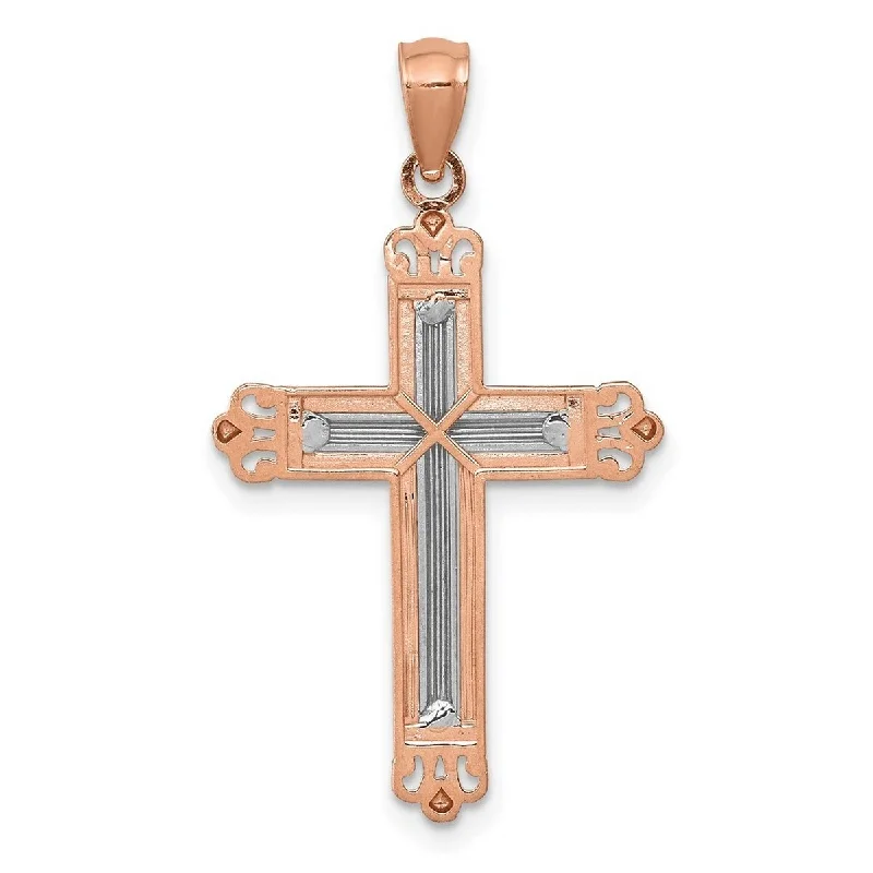 Oval pendant necklaces-Curata 14k Rose Gold 18" Rhodium Plated Sparkle-Cut Cross Pendant Necklace