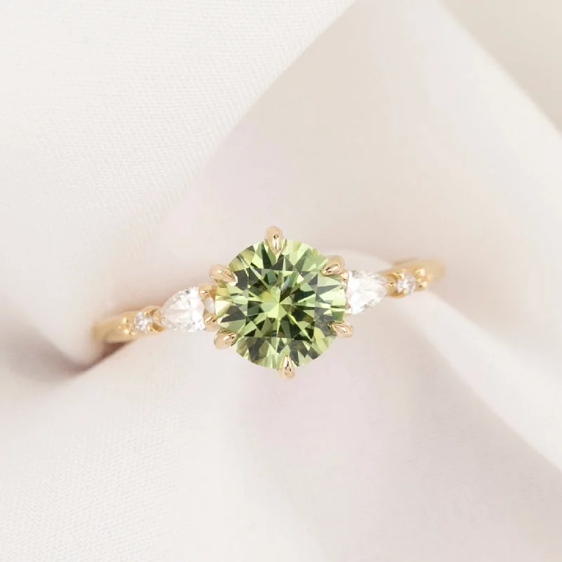 Oval cut engagement rings-Estel Fleur Petal Ring 1.82ct Green Montana Sapphire, 14k Yellow Gold (One of a kind)