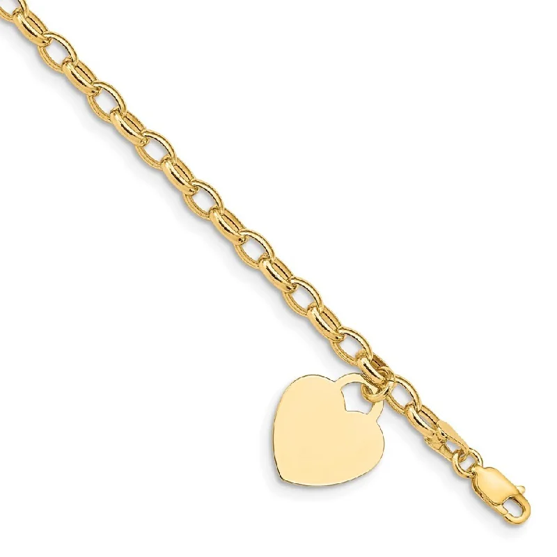 Fox motif bangles-14k Yellow Gold 15mm Heart Charm Bracelet, 7.5"