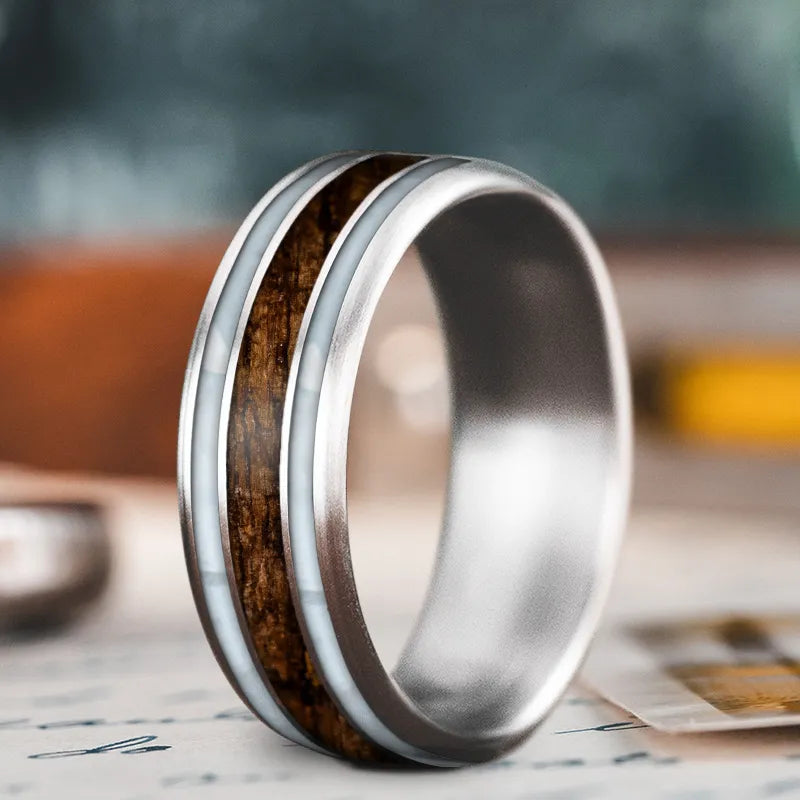 Smooth form rings-Custom Design - 3-Inlay Wide Center Ring Ubi-PQzNjEjEx_SntIdjxnbj