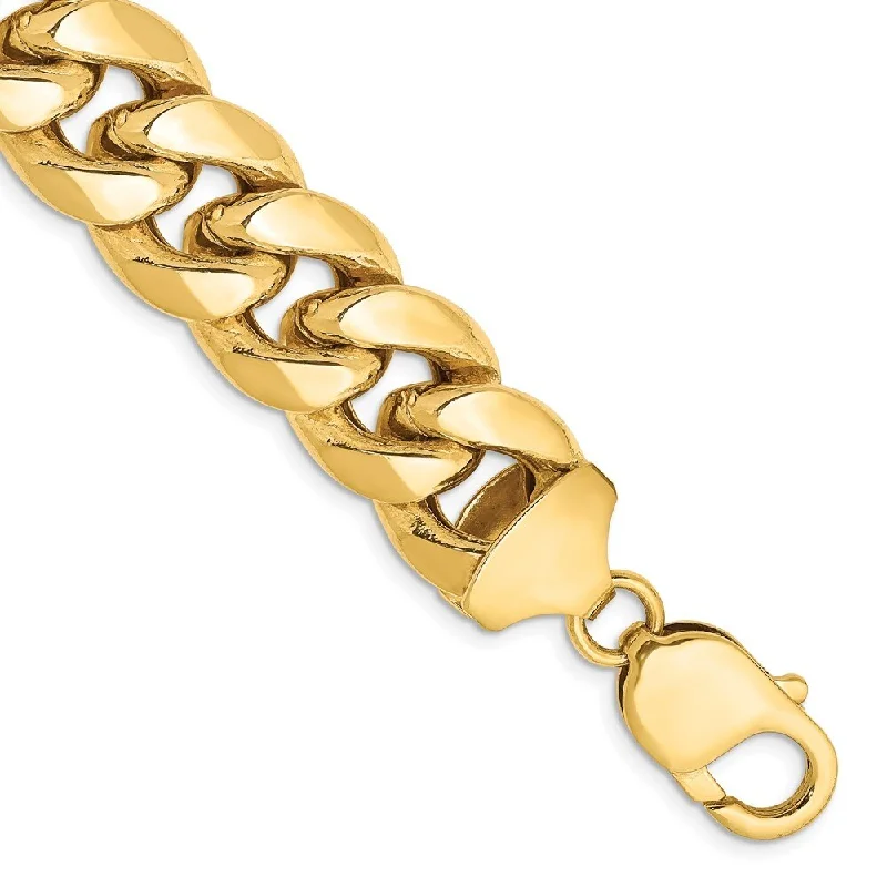 Spring clasp bangles-14k Yellow Gold 12.6mm Semi-Solid Miami Cuban Chain Bracelet, 8"