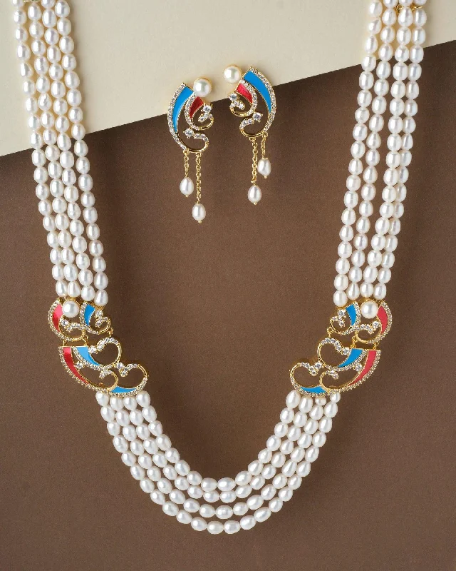 Wide link necklaces-Ravishing Pearl Necklace Set