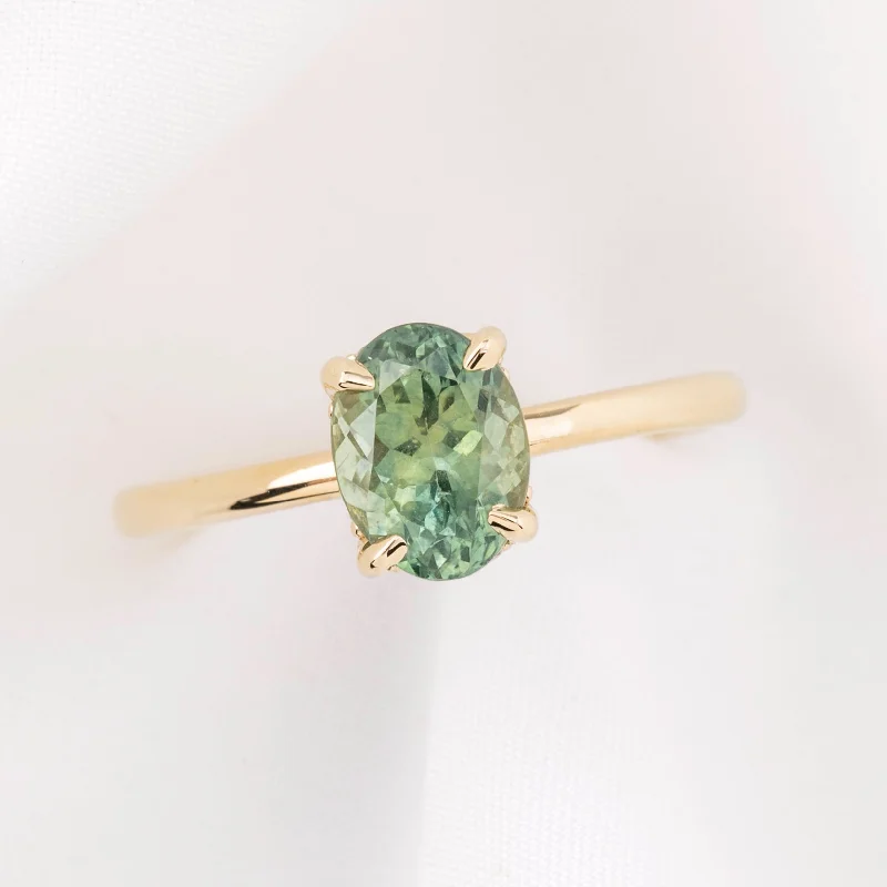 Vintage flair engagement rings-Athena Ring 1.74ct Light Green Montana Sapphire, 14k Yellow Gold (One of a kind)