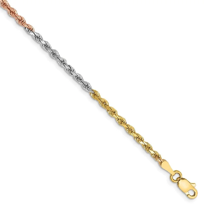 Linen cord bangles-14k Tri-color Gold 2.5mm Diamond-Cut Rope Chain Bracelet, 7"