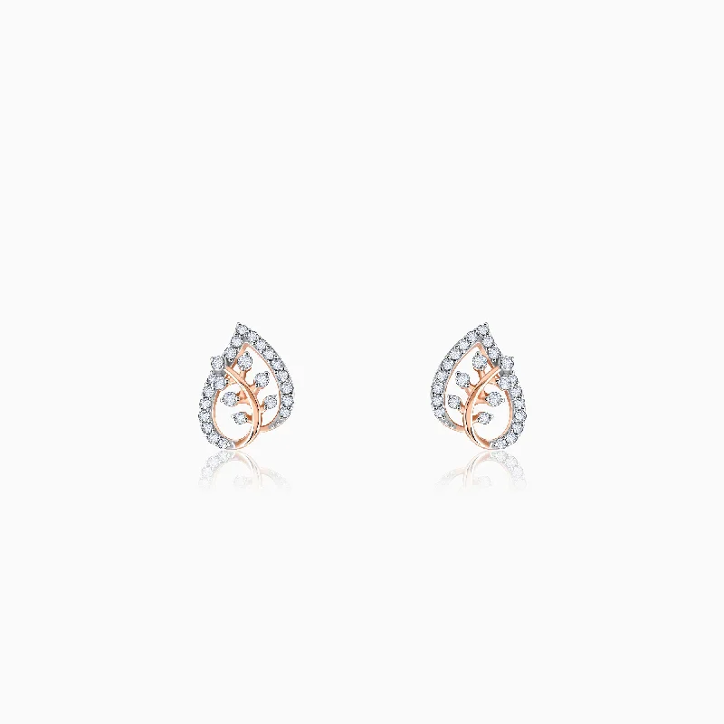 Radiant pearl earrings-Rose Gold Leafy Love Diamond Earrings