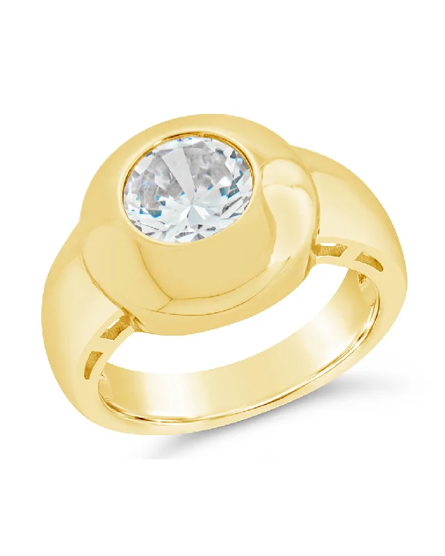 Shiny name rings-Zora CZ Dome Signet Ring