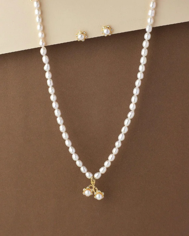 Bead weave necklaces-Pretty Real Pearl Necklace Set