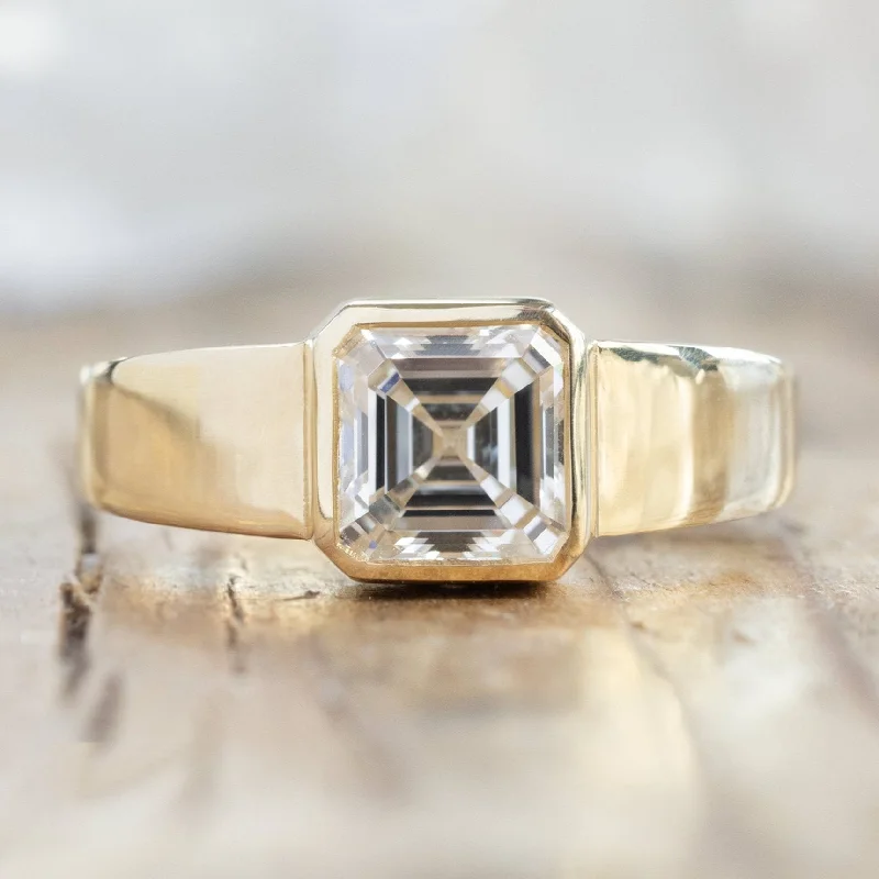 Flat knot engagement rings-The Signet Ring | 1.25ct Lab Grown Asscher White Diamond in 14K Yellow Gold