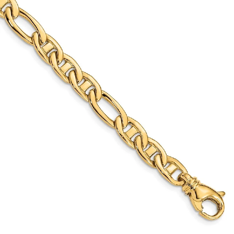 Open frame bangles-14k Yellow Gold 6.5mm Solid Hand-Polished 3 & 1 Flat Anchor Chain Bracelet, 7.25"