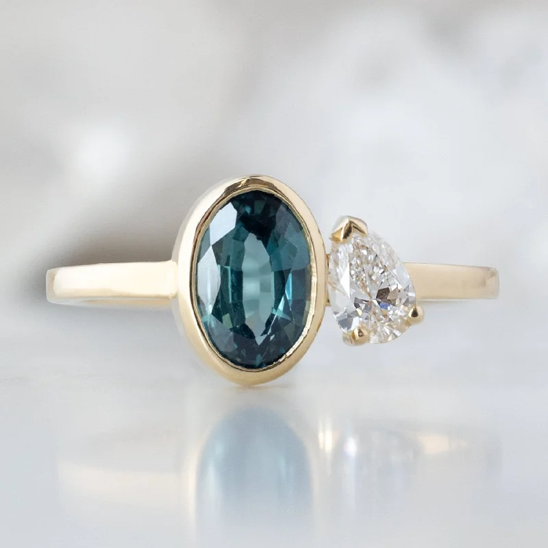 Marquise cut engagement rings-The You and Me Ring | 1.11ct Oval Cut Sapphire in 14K Yellow Gold