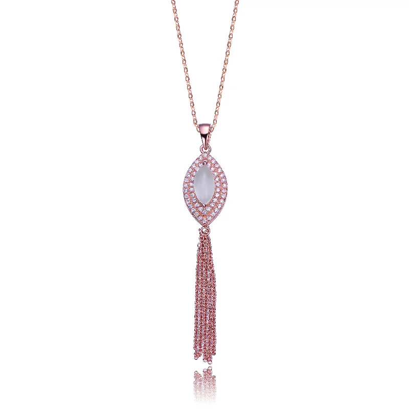 Ruby pendant necklaces-Rose Gold Overlay and Cubic Zirconia Tassel Necklace