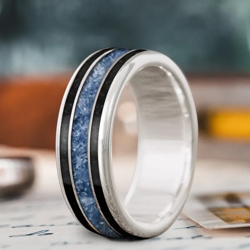 Glossy band rings-Custom Design - 3-Inlay Wide Center Ring AG-xQcQTori9MYi8oKcIRW8U