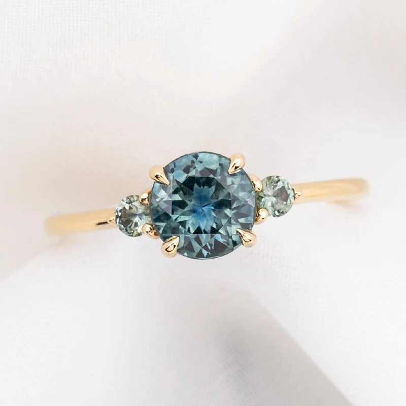 Twilight gothic engagement rings-Emilie Grand Ring 1.19ct Teal Blue Montana Sapphire, 14k Yellow Gold (One of a kind)