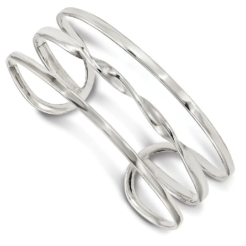 Subtle accent bangles-Curata 18.5mm 925 Sterling Silver Polished Twisted Center Cuff Bangle Bracelet