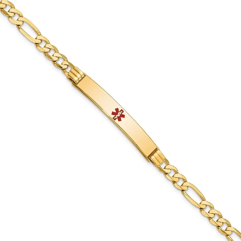 Ruby gem bangles-14k Yellow Gold 6.5mm Medical Red Enamel Flat Figaro Link ID Bracelet, 7"