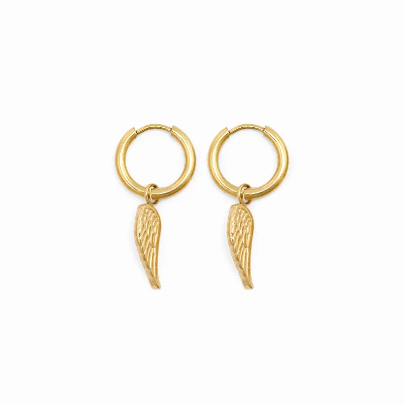 Light clay earrings-Angel Wing Hoop Earrings - Gold