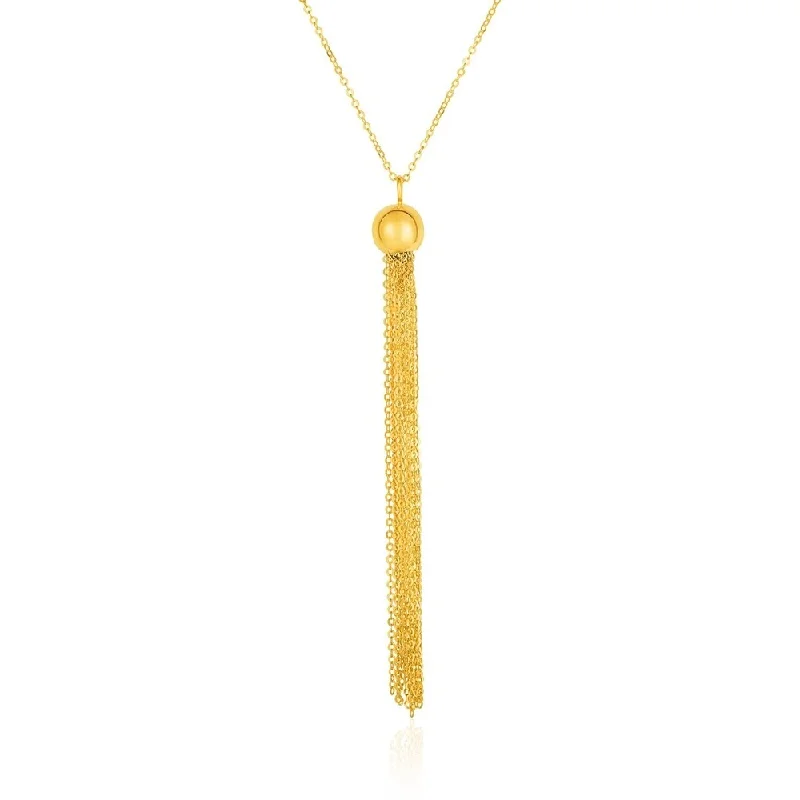 Coiled thread necklaces-14k Yellow Gold Ball and Multi-Strand Tassel Necklace