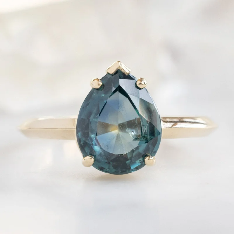 Retro style engagement rings-The Sage Ring | 2.88ct Pear Montana Sapphire in 14K Yellow Gold