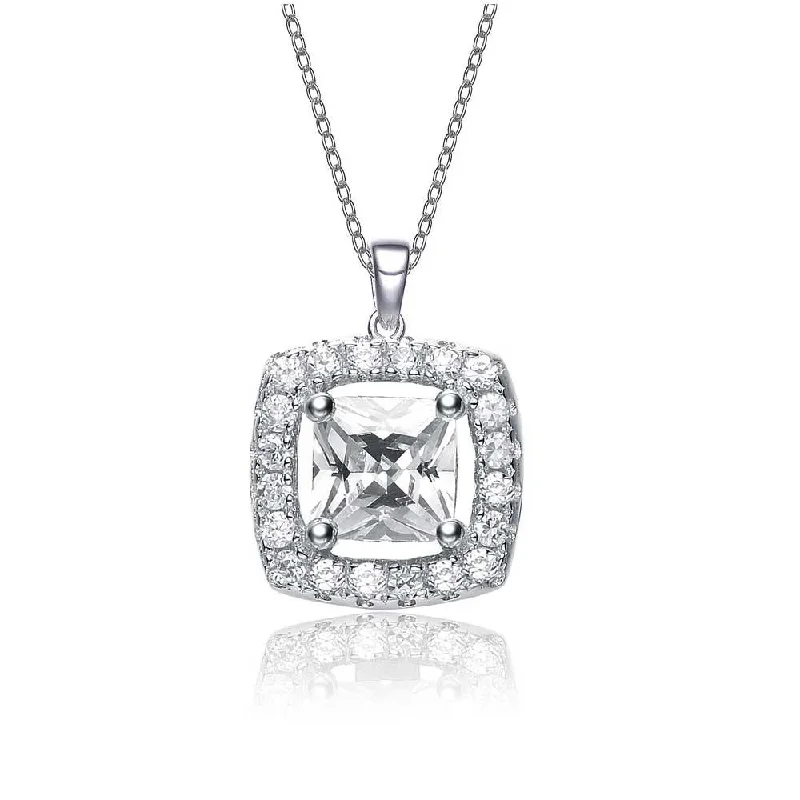 Snap clasp necklaces-Sterling Silver Cubic Zirconia Square Shape Necklace