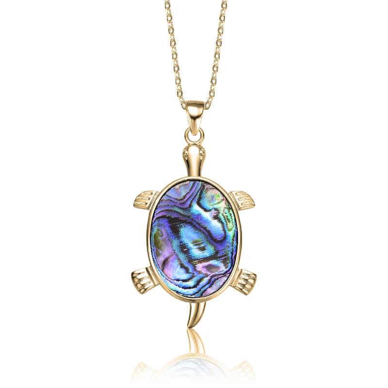 Petite charm necklaces-Classic 14K Gold Plated Cubic Zirconia Abalone Charm Pendant Necklace