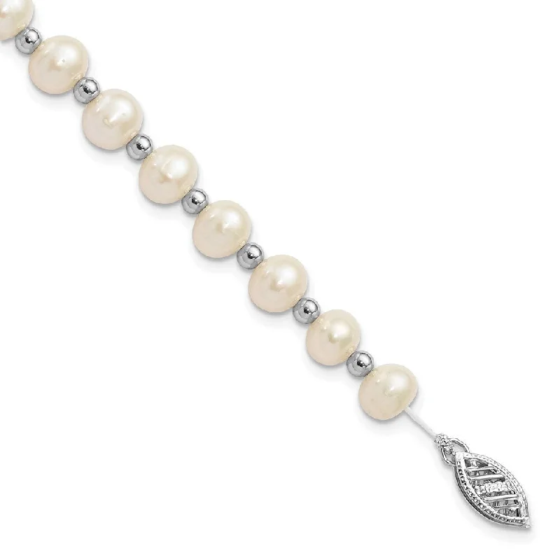 Tiny wing bangles-14k White Gold 6-7mm White Near Round FW Cultured Pearl Bead Bracelet, 7"