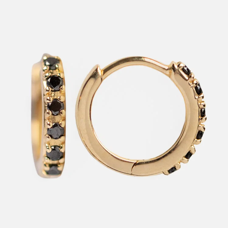 Polished art earrings-Solid Gold Black Diamond Huggie Hoops