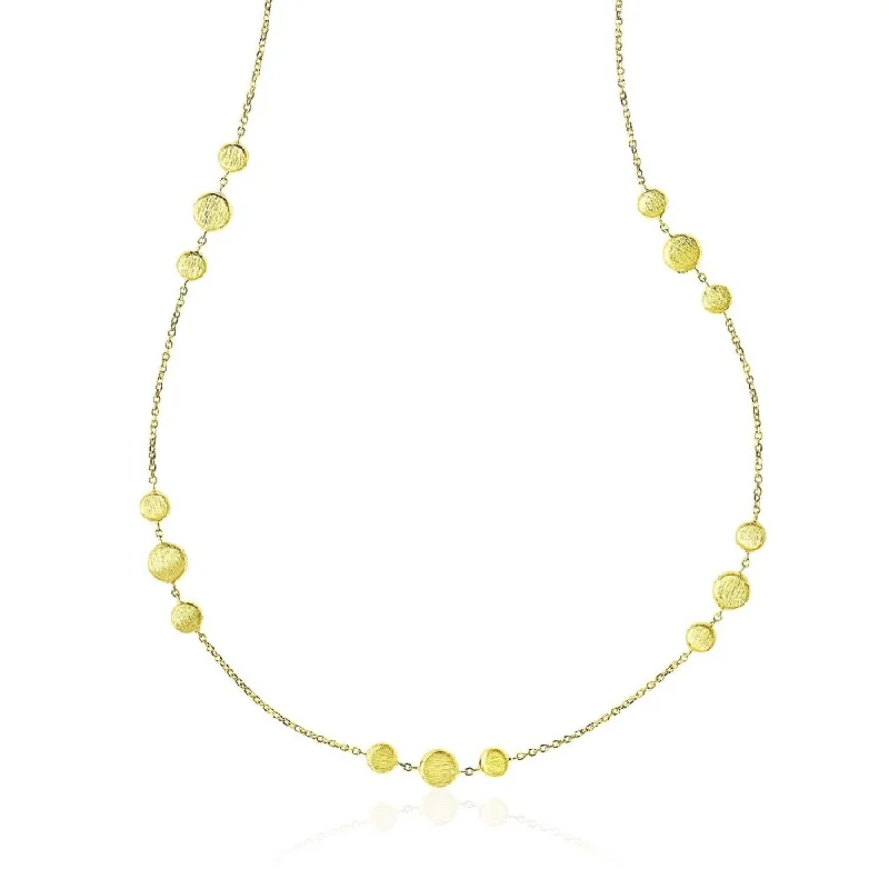 Topaz drop necklaces-14k Yellow Gold Chain Necklace with Round 3-Cluster Satin Stations