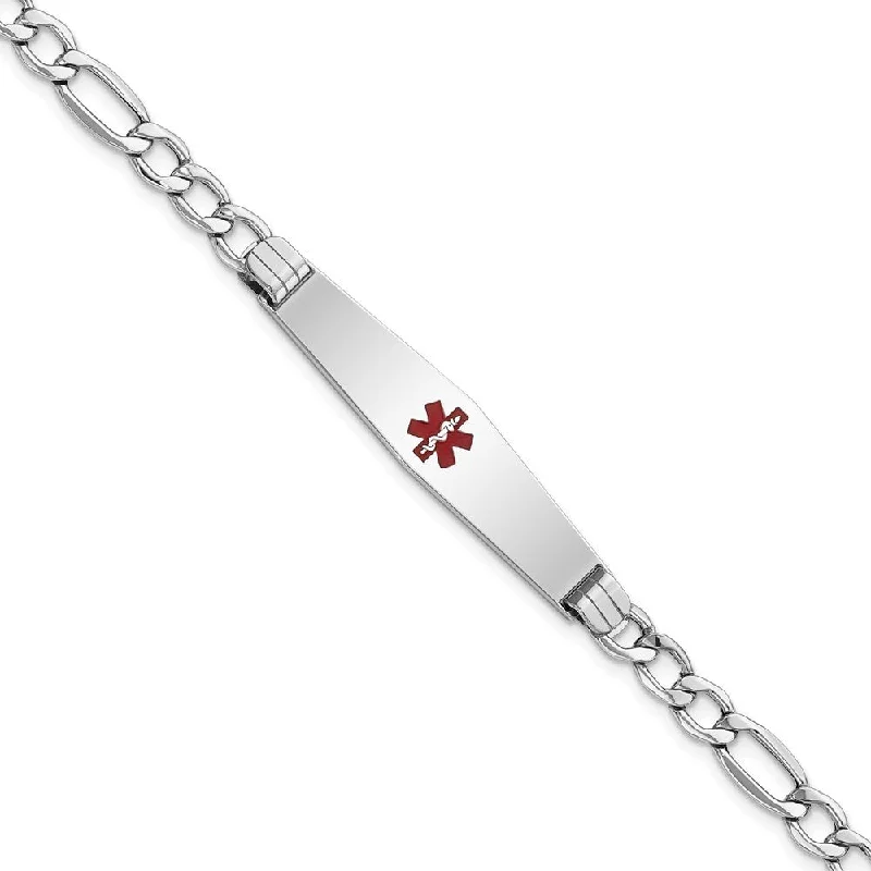 Topaz bangles-14k White Gold 5.5mm Semi-Solid Medical Soft Diamond Shape Red Enamel Figaro ID Bracelet, 7"