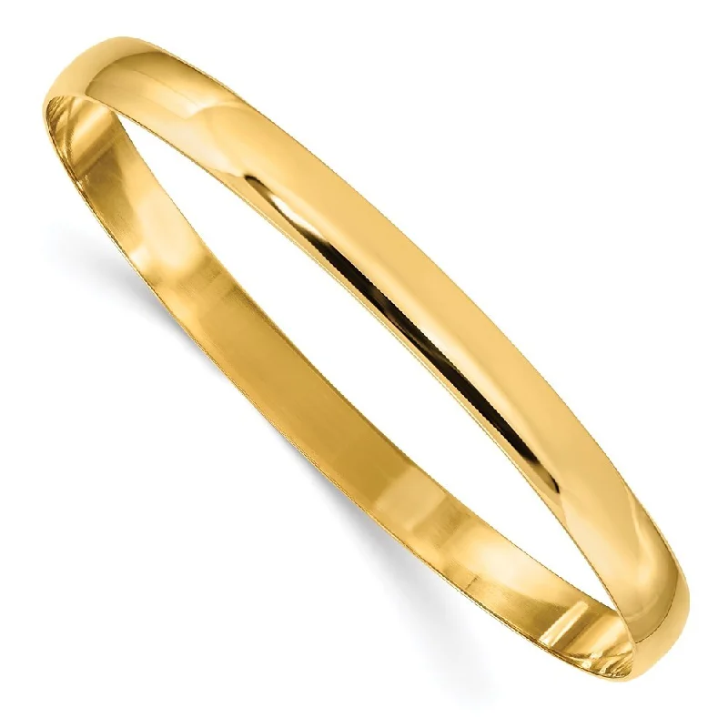 Polished bead bangles-14k Yellow Gold 6mm Solid Half-Round Slip-On Bangle Bracelet, 7.75"