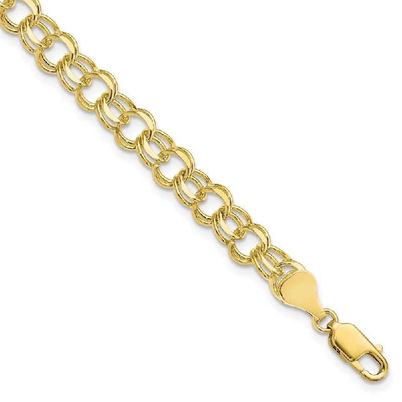 Stone pile bangles-10k Yellow Gold Solid Double Link Charm Bracelet, 7" (W-6mm)