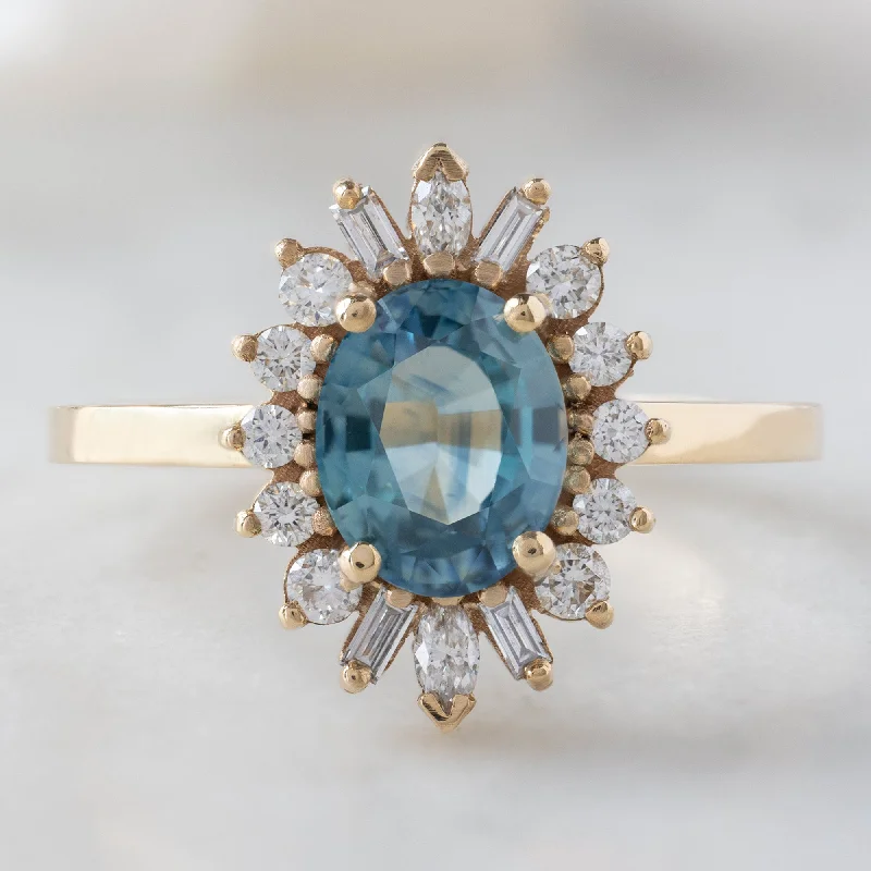 Pure crystal engagement rings-The Camellia Ring | 1.32ct Oval Blue Montana Sapphire in 14K Yellow Gold