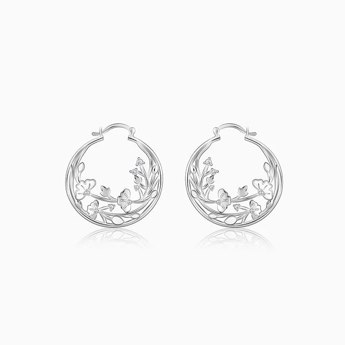 Vintage flair earrings-Silver Eyebright Hoop Earrings