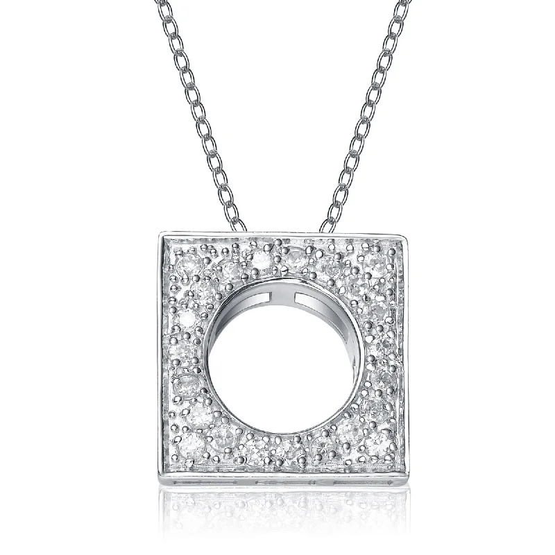 Layered link necklaces-Sterling Silver Cubic Zirconia Square Circle Necklace