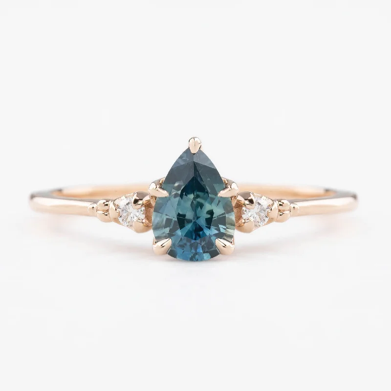 Radiant star engagement rings-Estel Ring 0.77ct Blue Green Pear Montana Sapphire, 14K Rose Gold (One of a kind)