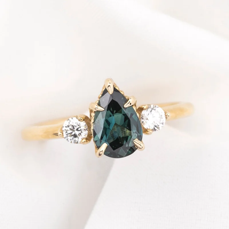 Woven cord engagement rings-Ayana Ring 1.09ct Teal Blue Pear Queensland Sapphire, 14K Yellow Gold (One of a kind)