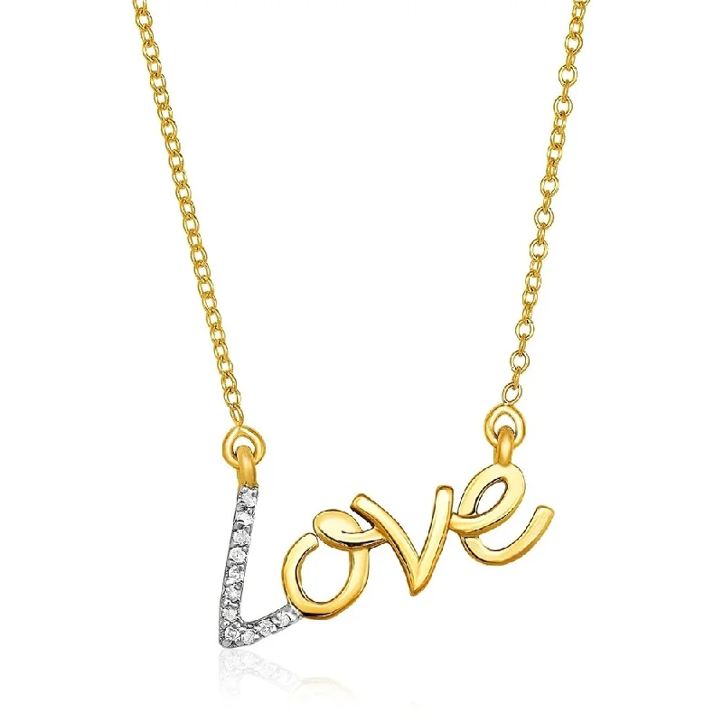 Topaz drop necklaces-14k Yellow Gold 18 inch Necklace with Gold and Diamond Love Symbol