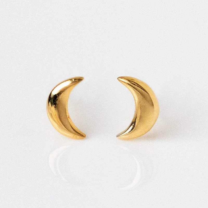 Topaz gem earrings-Solid Gold Moon Earrings