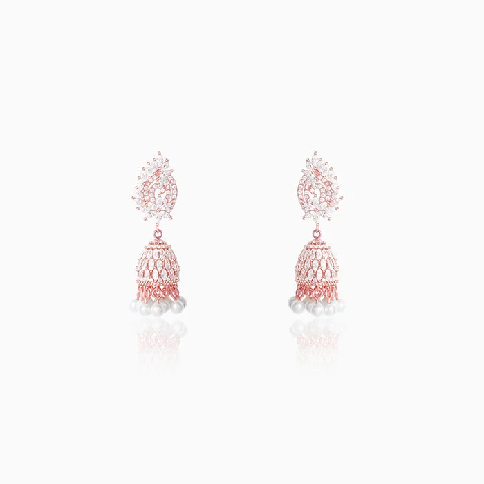 Woven thread earrings-Rose Gold Teardrop Jhumki