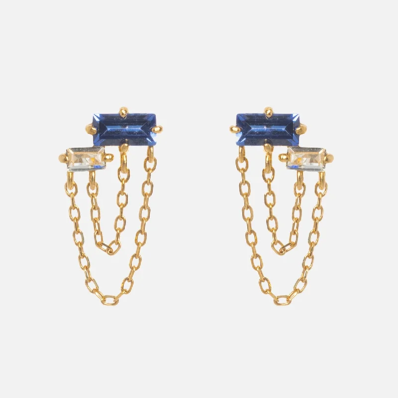 Polished bead earrings-Solid Gold 2024 December Capsule Tanzanite Chain Dangle Earrings