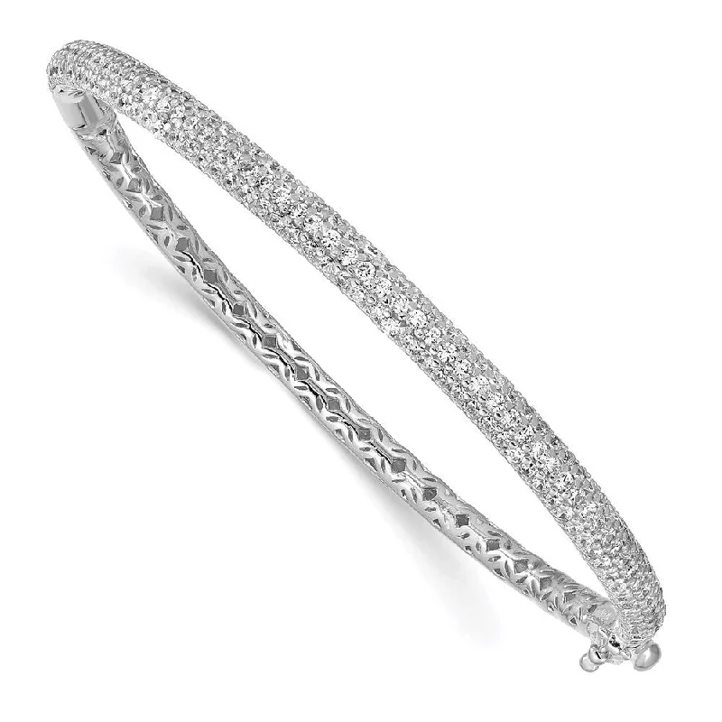 Surf bead bangles-925 Sterling Silver Pav‚ Rhodium-plated 175 Stone Cubic Zirconia Hinged Bangle Bracelet, 7"