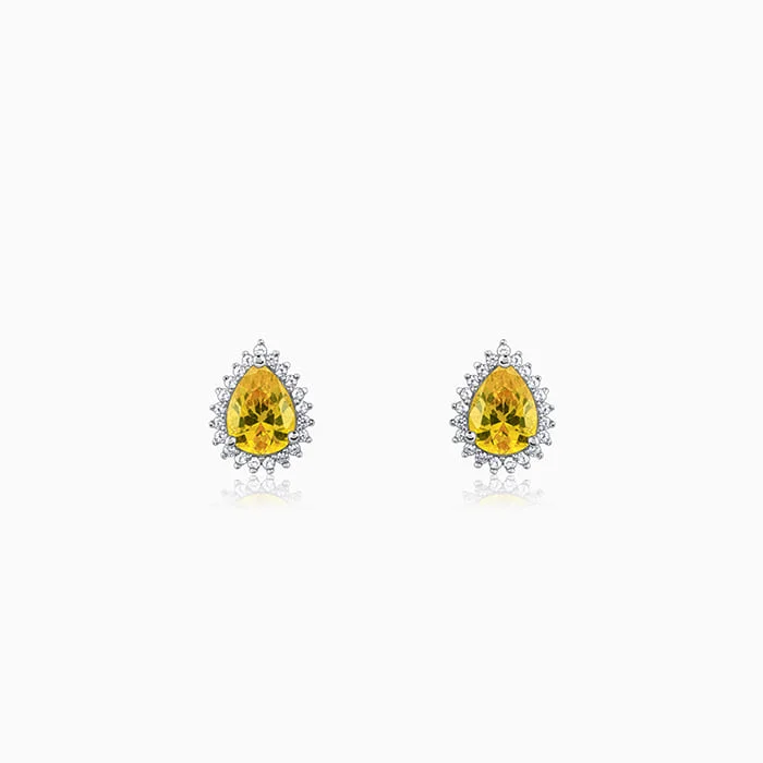 Java tile earrings-Silver Yellow Drop Earrings