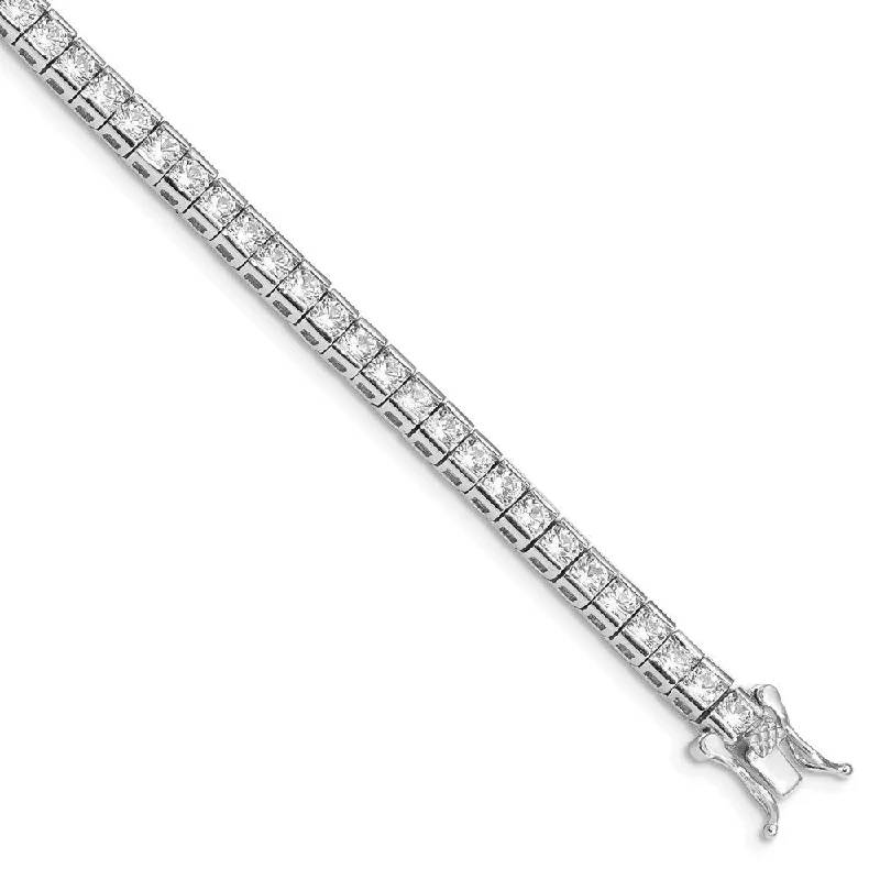 Glossy cuff bangles-925 Sterling Silver Rhodium-plated Cubic Zirconia Tennis Bracelet, 7"