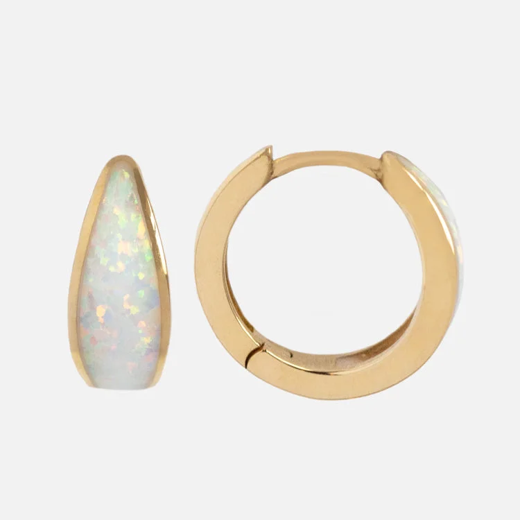 Solid Gold Chunky Opal Inlay Huggie Hoops